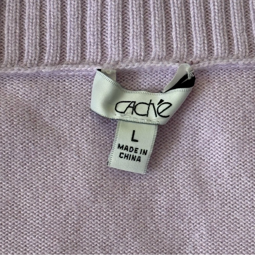 Cache Lilac Wool Cashmere Blend Ribbed V-Neck Sweater L collared - Picture 5 of 6